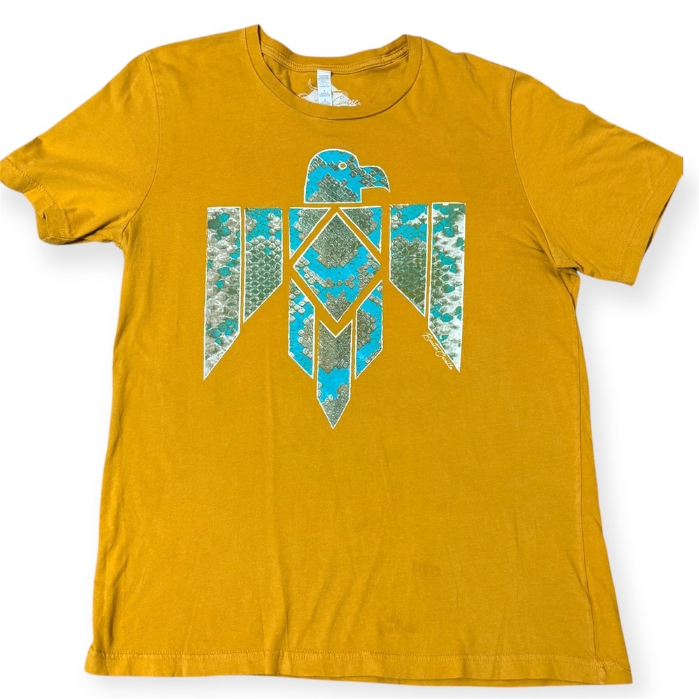 Benita Cecile Large Thunderbird Graphic TShirt Golden Yellow Cotton Aztec Native